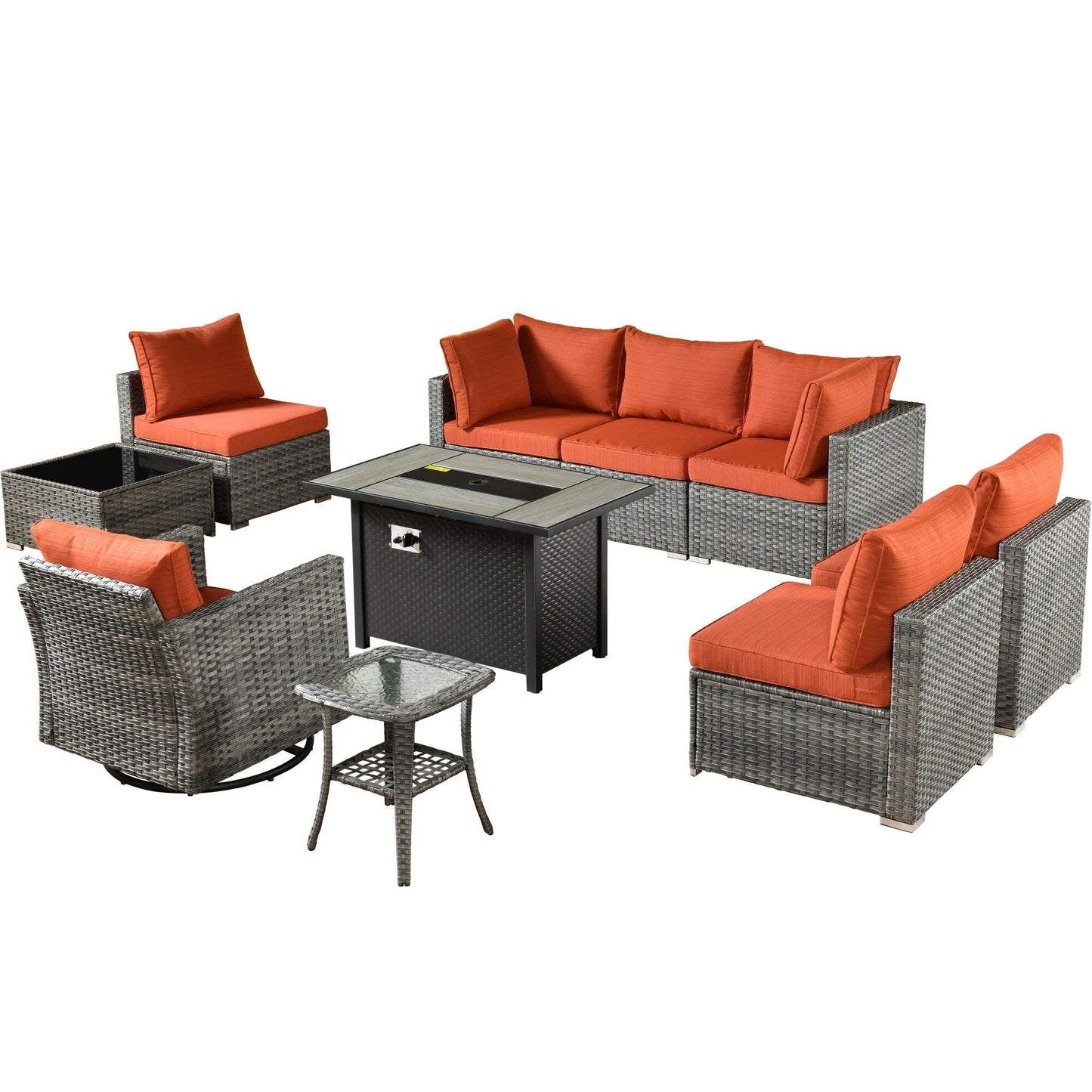 Set di mobili da giardino XIZZI da 10 pezzi con tavolo da fuoco