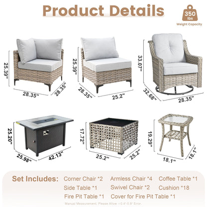 Set di mobili da giardino in rattan e vimini XIZZI da 11 pezzi con tavolo con braciere