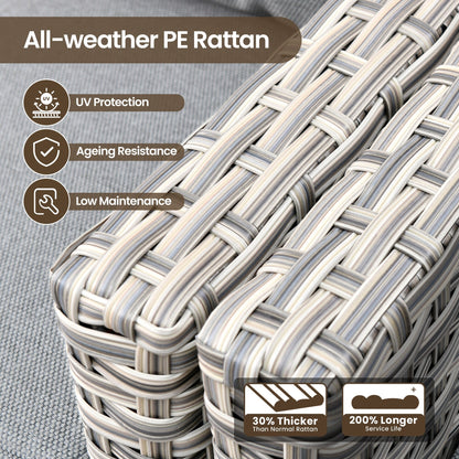 Set di mobili da giardino in rattan e vimini XIZZI da 11 pezzi con tavolo con braciere