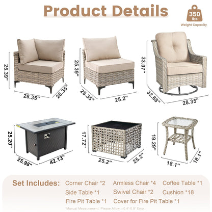 Set di mobili da giardino in rattan e vimini XIZZI da 11 pezzi con tavolo con braciere