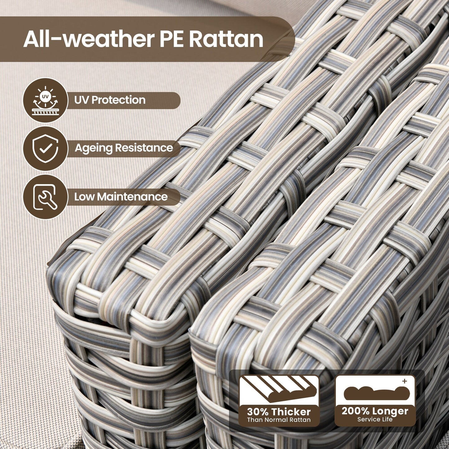 Set di mobili da giardino in rattan e vimini XIZZI da 11 pezzi con tavolo con braciere