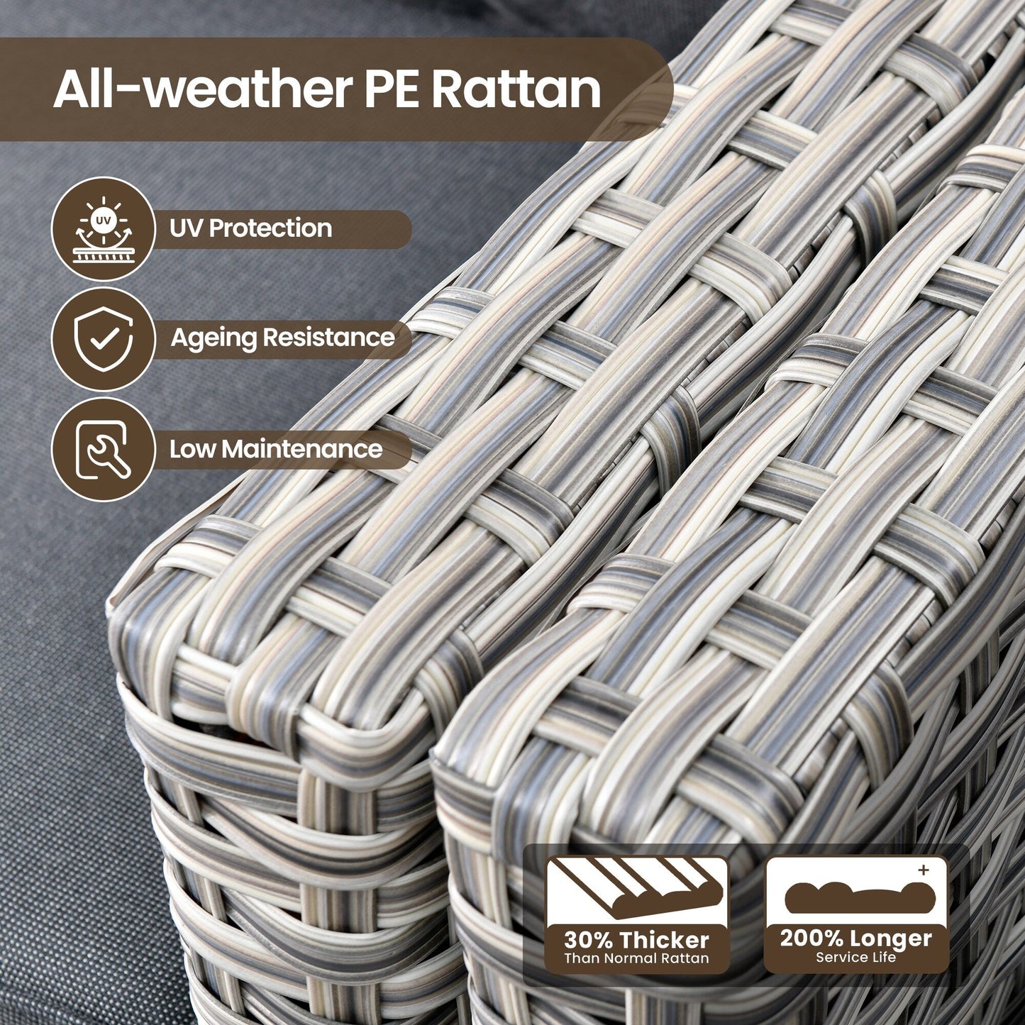 Set di mobili da giardino in rattan e vimini XIZZI da 11 pezzi con tavolo con braciere