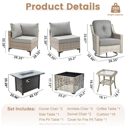 Set di mobili da giardino in rattan e vimini XIZZI da 11 pezzi con tavolo con braciere