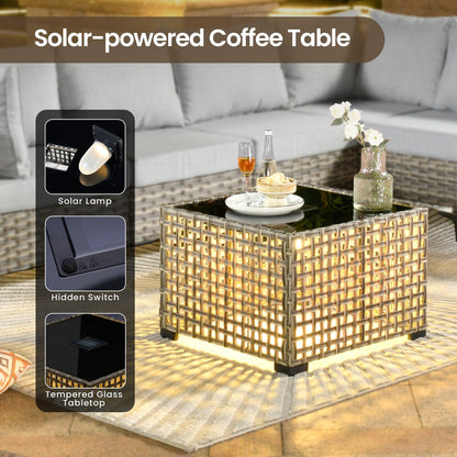 Set di mobili da giardino in rattan e vimini XIZZI da 11 pezzi con tavolo con braciere