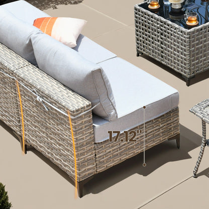 Set di mobili da giardino in rattan e vimini XIZZI da 11 pezzi con tavolo con braciere