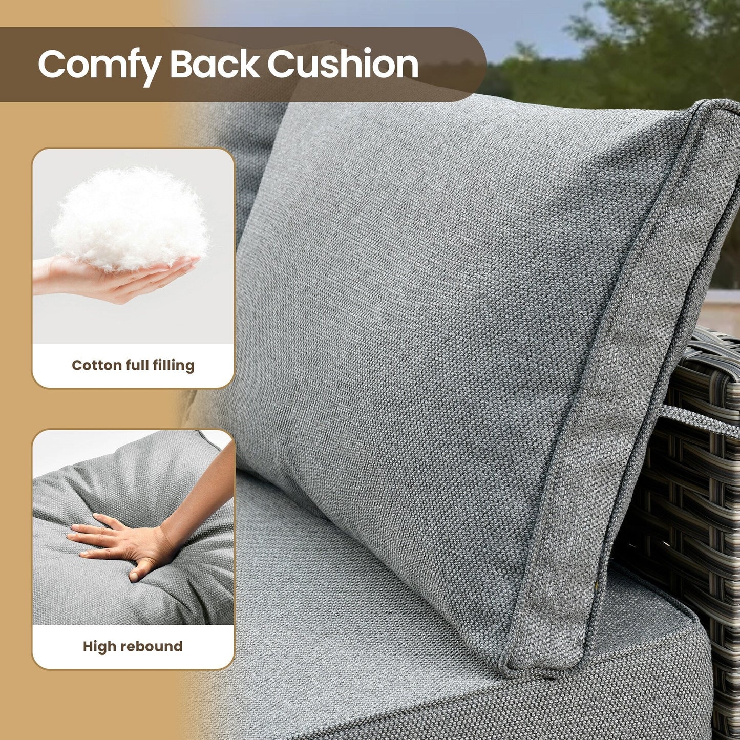 Set di mobili da giardino in rattan e vimini XIZZI da 11 pezzi con tavolo con braciere