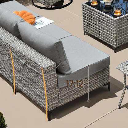 Set di mobili da giardino in rattan e vimini XIZZI da 11 pezzi con tavolo con braciere