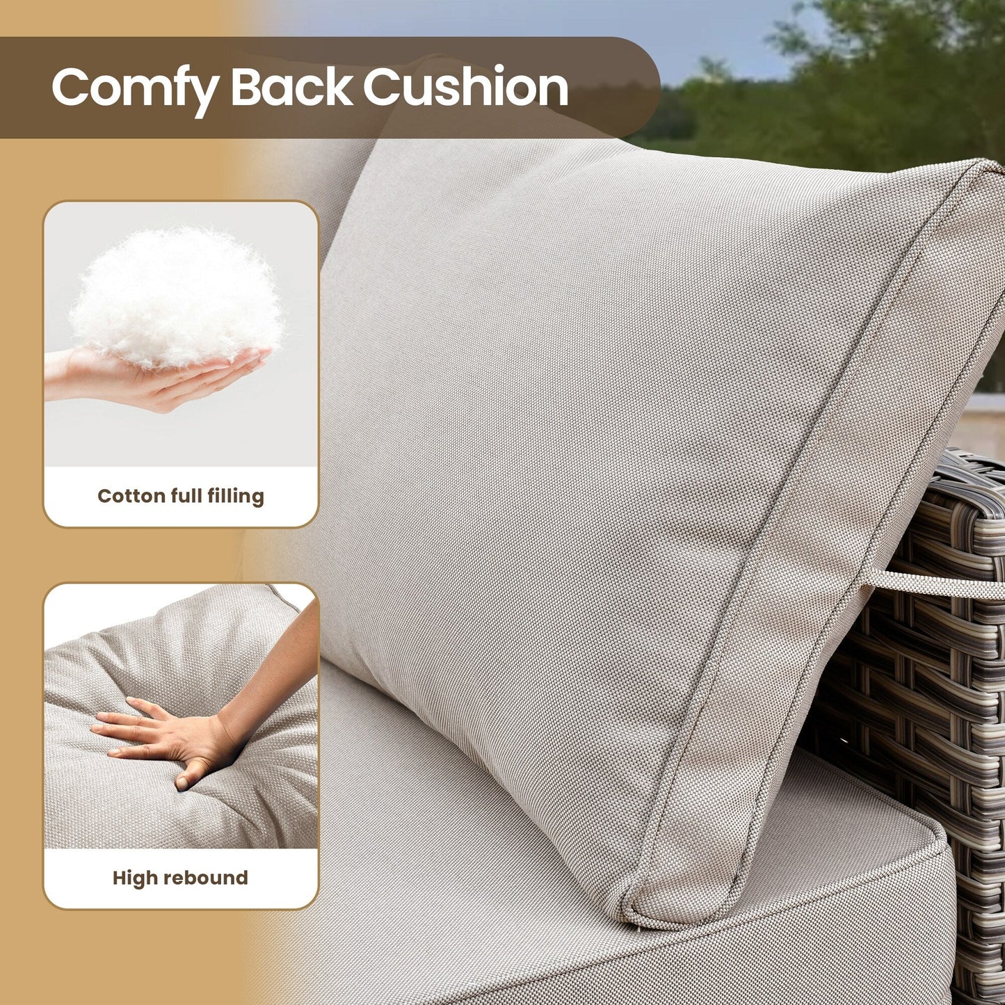 Set di mobili da giardino in rattan e vimini XIZZI da 11 pezzi con tavolo con braciere