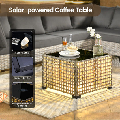 Set di mobili da giardino in rattan e vimini XIZZI da 11 pezzi con tavolo con braciere