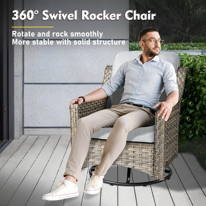 Set di mobili da giardino in rattan e vimini XIZZI da 11 pezzi con tavolo con braciere