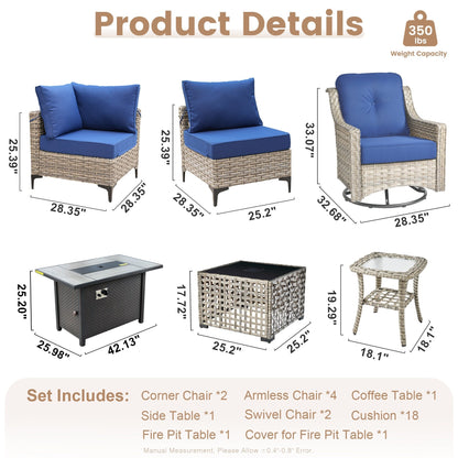 Set di mobili da giardino in rattan e vimini XIZZI da 11 pezzi con tavolo con braciere