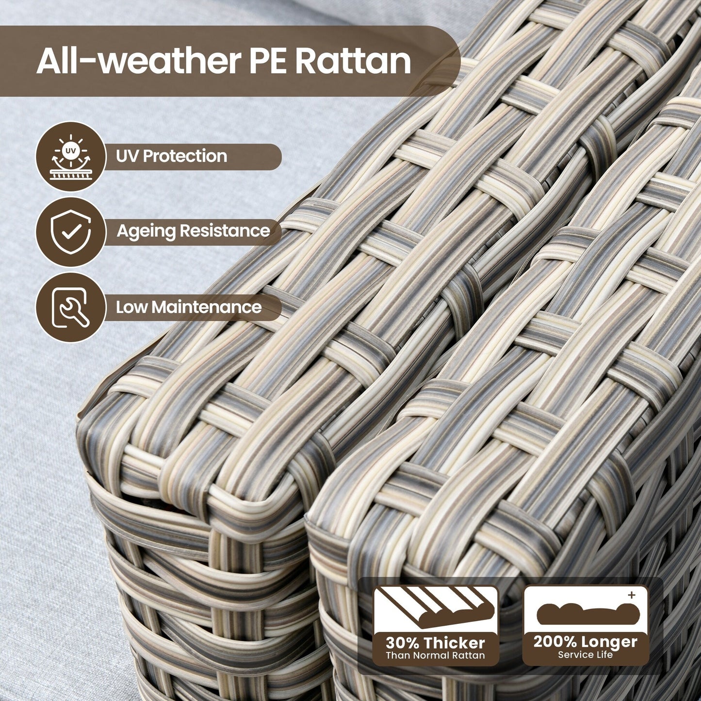 Set di mobili da giardino in rattan e vimini XIZZI da 11 pezzi con tavolo con braciere