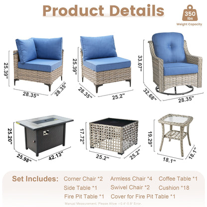 Set di mobili da giardino in rattan e vimini XIZZI da 11 pezzi con tavolo con braciere