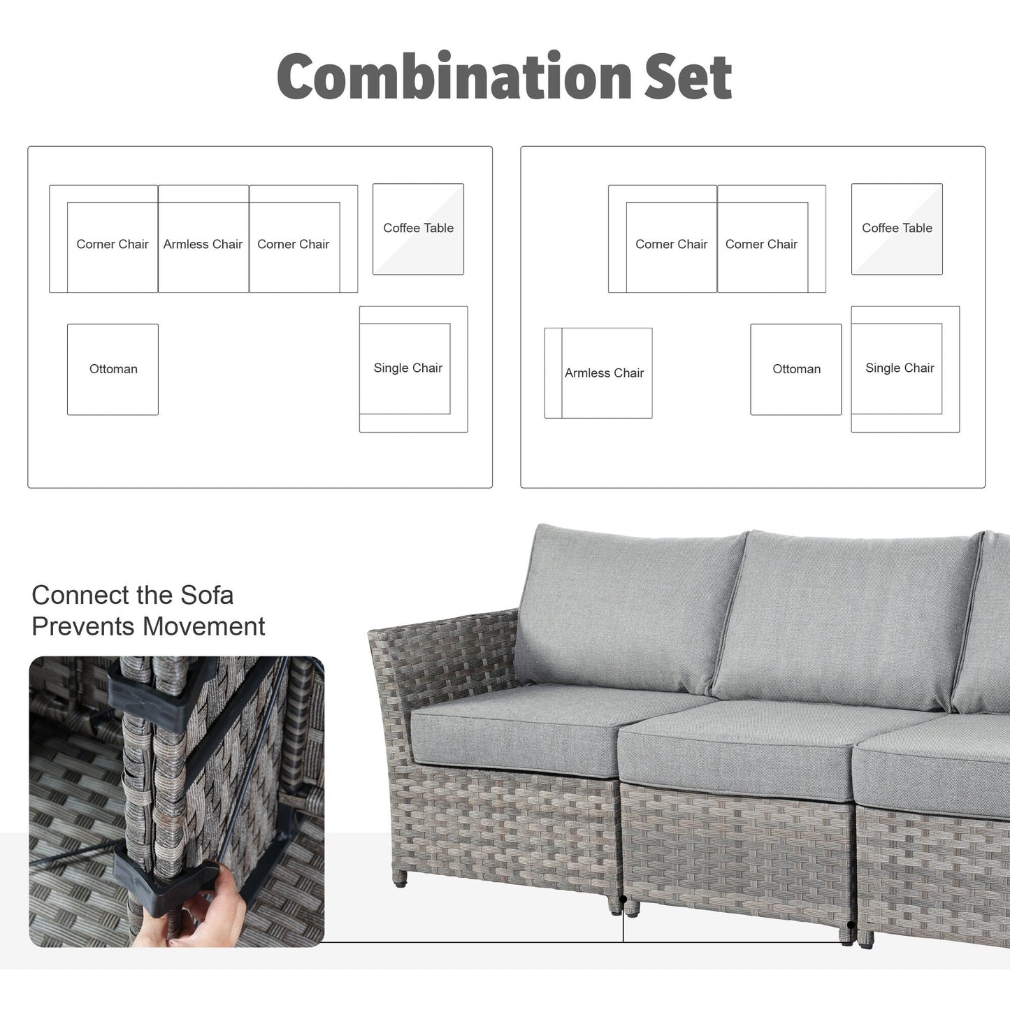 Set di mobili da esterno in vimini da 13 pezzi XIZZI con tavolo da fuoco