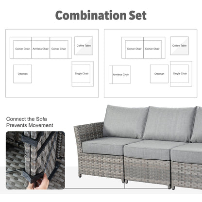 Set di mobili da esterno in vimini da 13 pezzi XIZZI con tavolo da fuoco