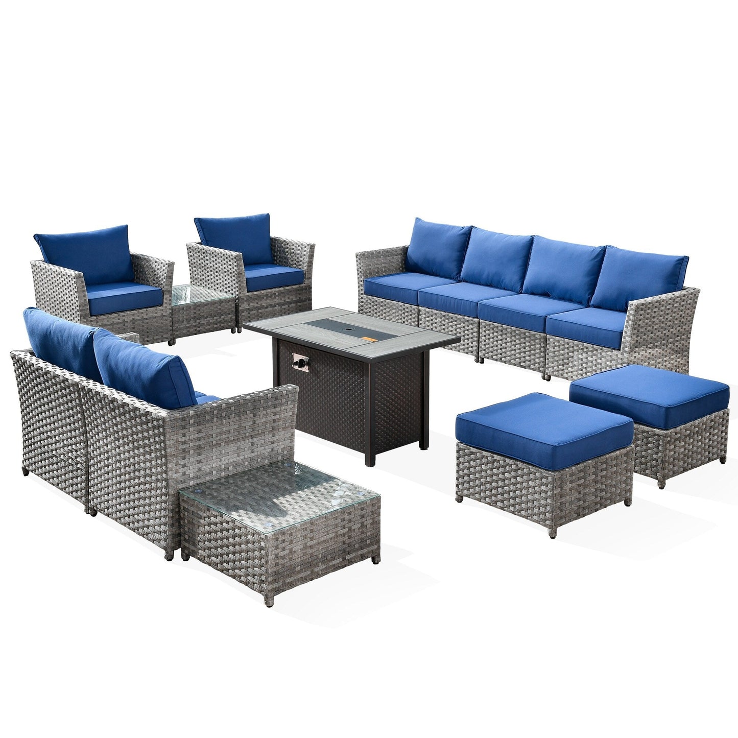 Set di mobili da esterno in vimini da 13 pezzi XIZZI con tavolo da fuoco