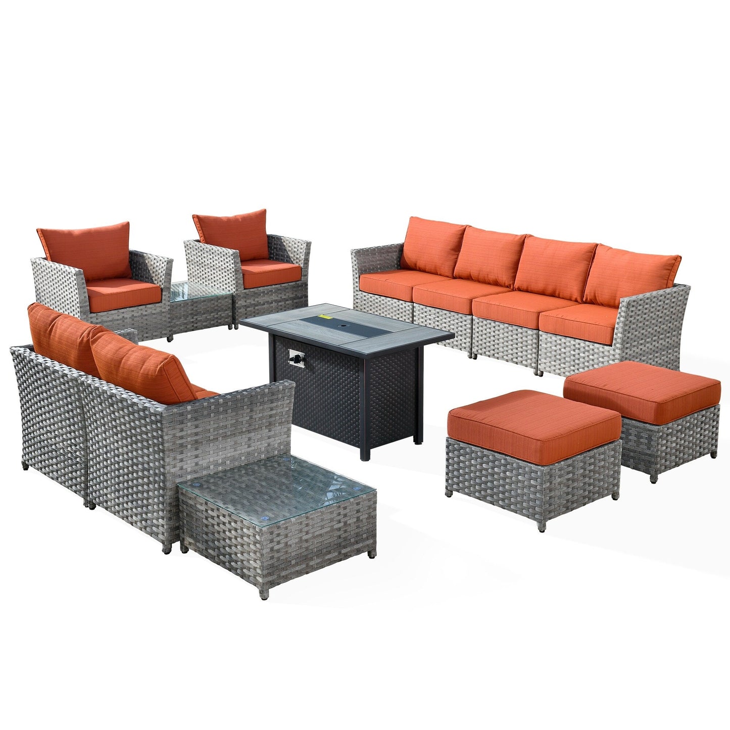 Set di mobili da esterno in vimini da 13 pezzi XIZZI con tavolo da fuoco