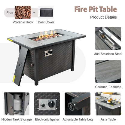 Set di mobili da esterno in vimini da 13 pezzi XIZZI con tavolo da fuoco