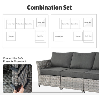 Set di mobili da esterno in vimini da 13 pezzi XIZZI con tavolo da fuoco