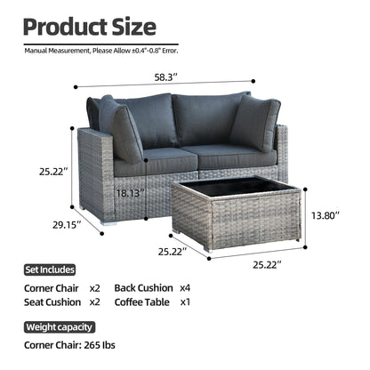 XIZZI Set di 3 divani da giardino in rattan e vimini, sedie angolari per esterni