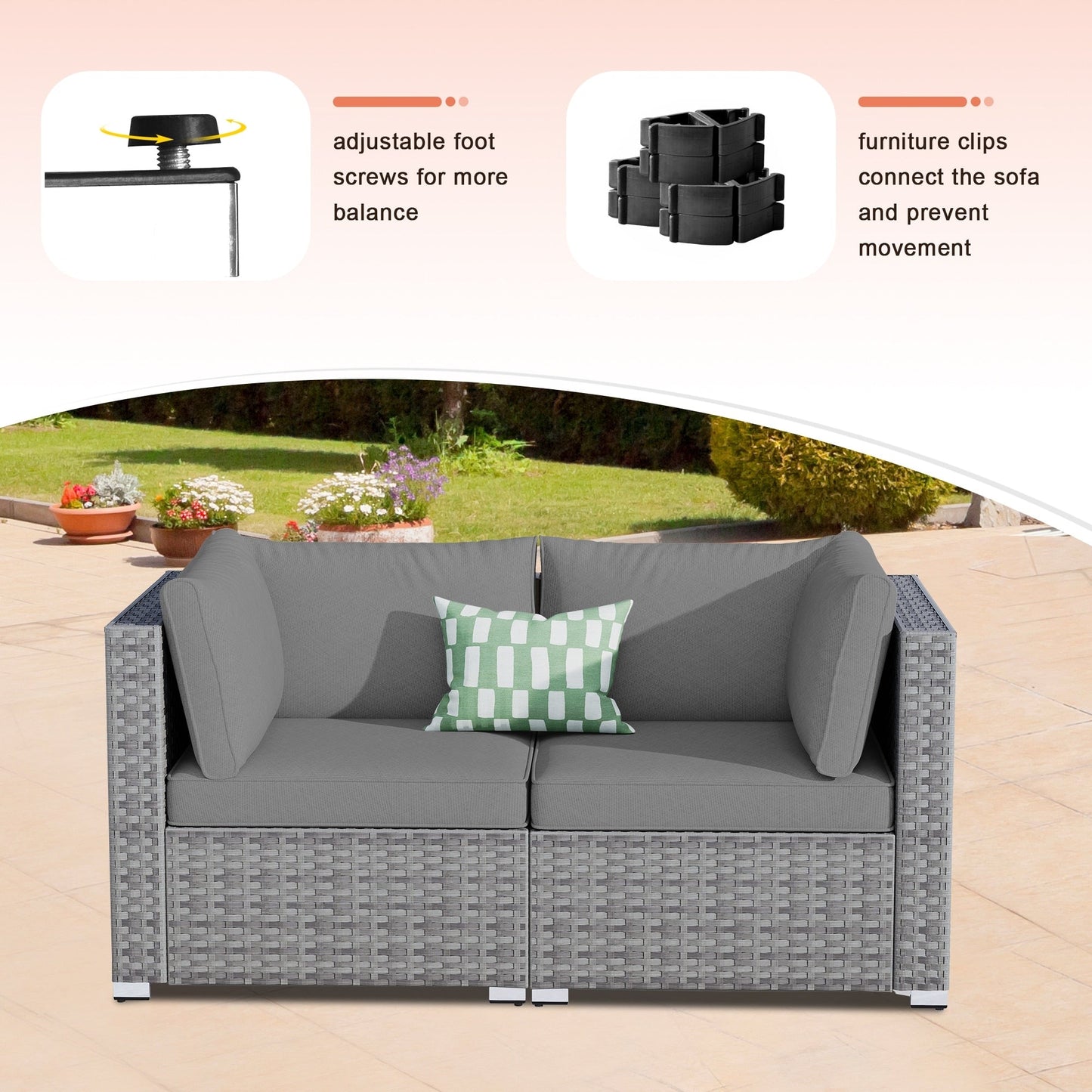 XIZZI Set di 3 divani da giardino in rattan e vimini, sedie angolari per esterni