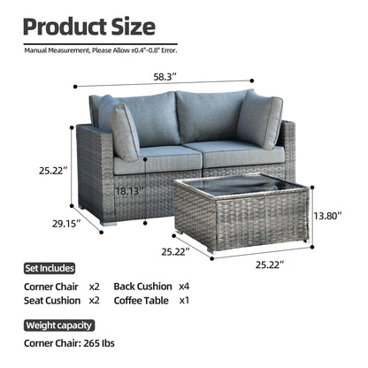 XIZZI Set di 3 divani da giardino in rattan e vimini, sedie angolari per esterni