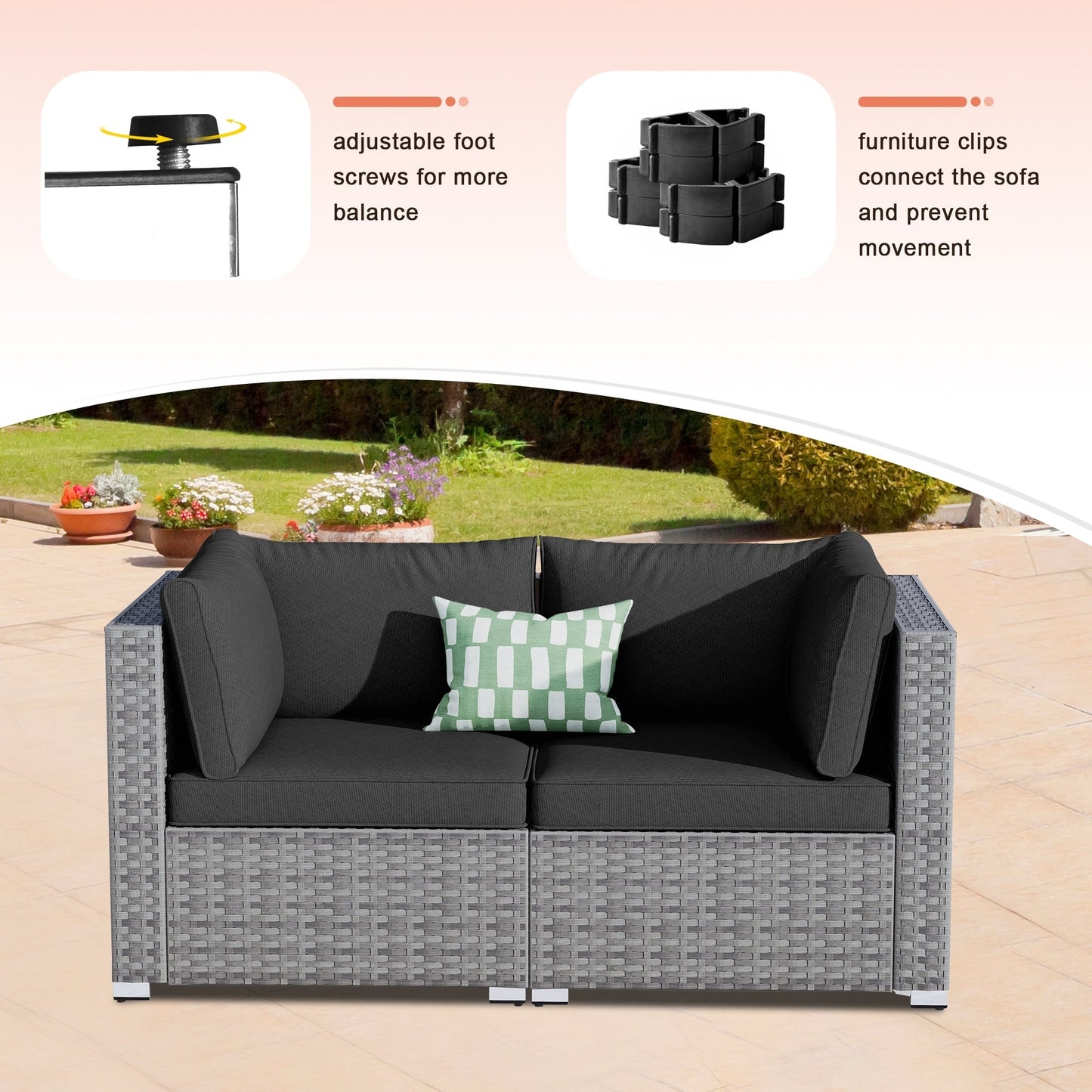 XIZZI Set di 3 divani da giardino in rattan e vimini, sedie angolari per esterni