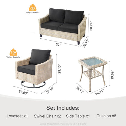 Set di 4 divani da giardino in vimini XIZZI con sedia girevole