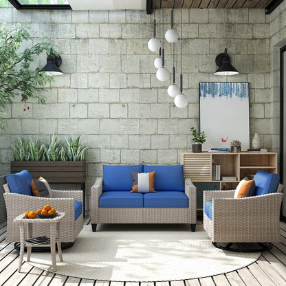 Set di 4 divani da giardino in vimini XIZZI con sedia girevole