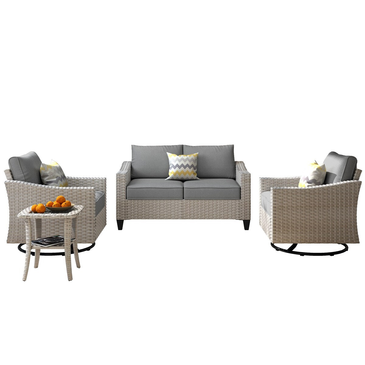 Set di 4 divani da giardino in vimini XIZZI con sedia girevole