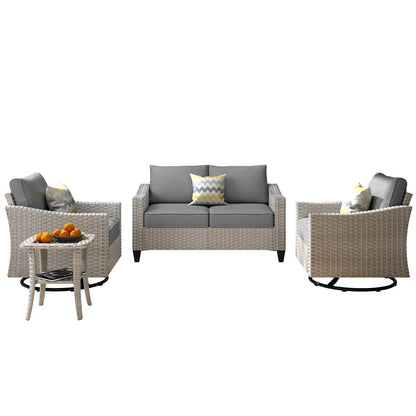 Set di 4 divani da giardino in vimini XIZZI con sedia girevole