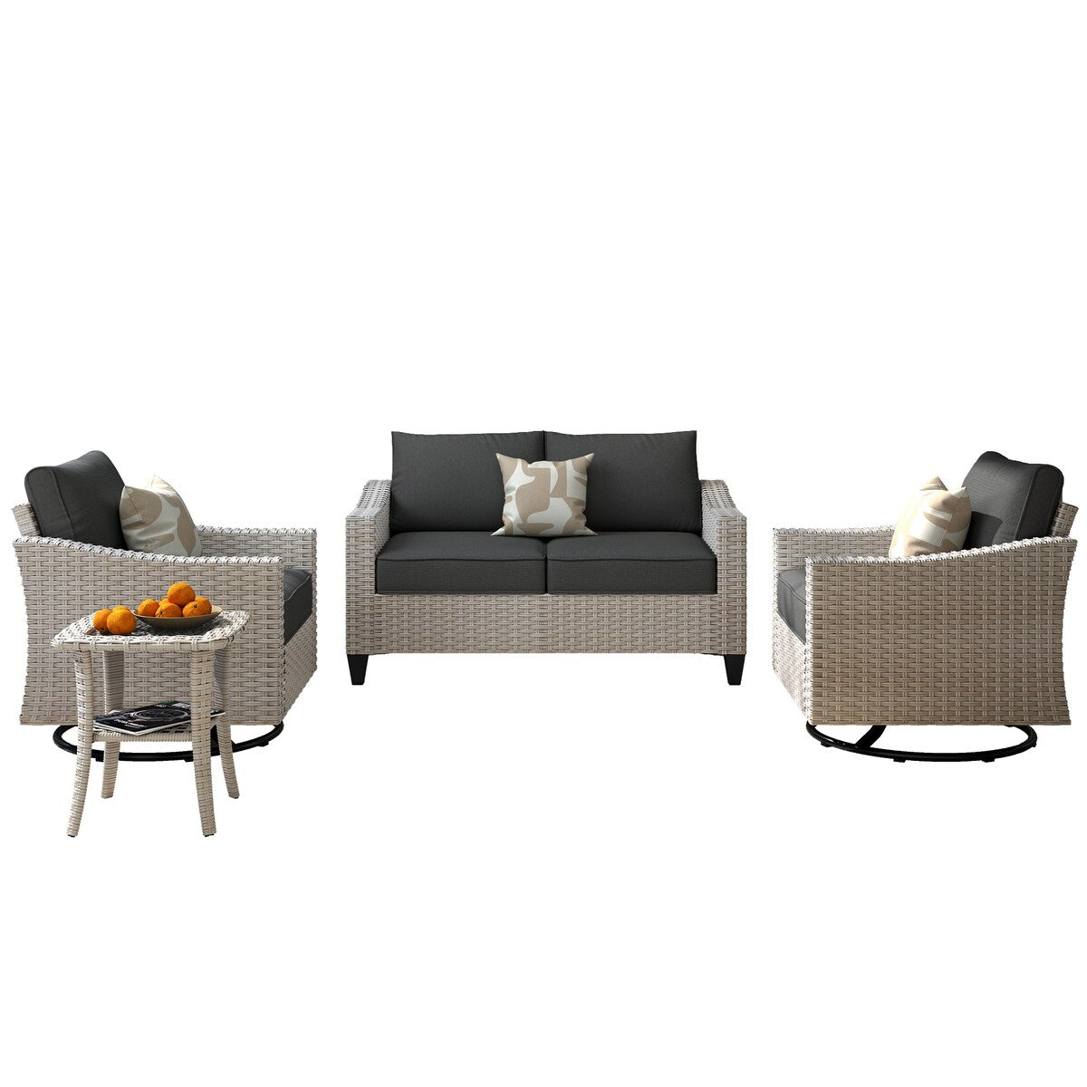 Set di 4 divani da giardino in vimini XIZZI con sedia girevole