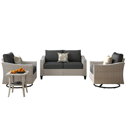 Set di 4 divani da giardino in vimini XIZZI con sedia girevole