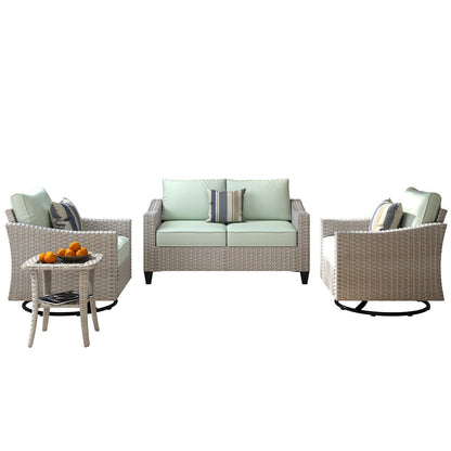 Set di 4 divani da giardino in vimini XIZZI con sedia girevole