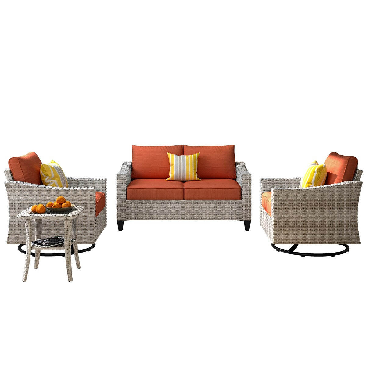 Set di 4 divani da giardino in vimini XIZZI con sedia girevole