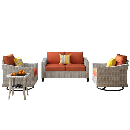 Set di 4 divani da giardino in vimini XIZZI con sedia girevole