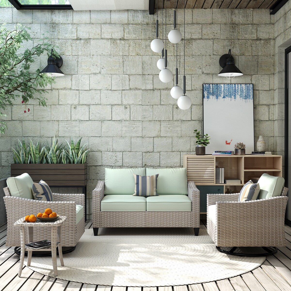 Set di 4 divani da giardino in vimini XIZZI con sedia girevole