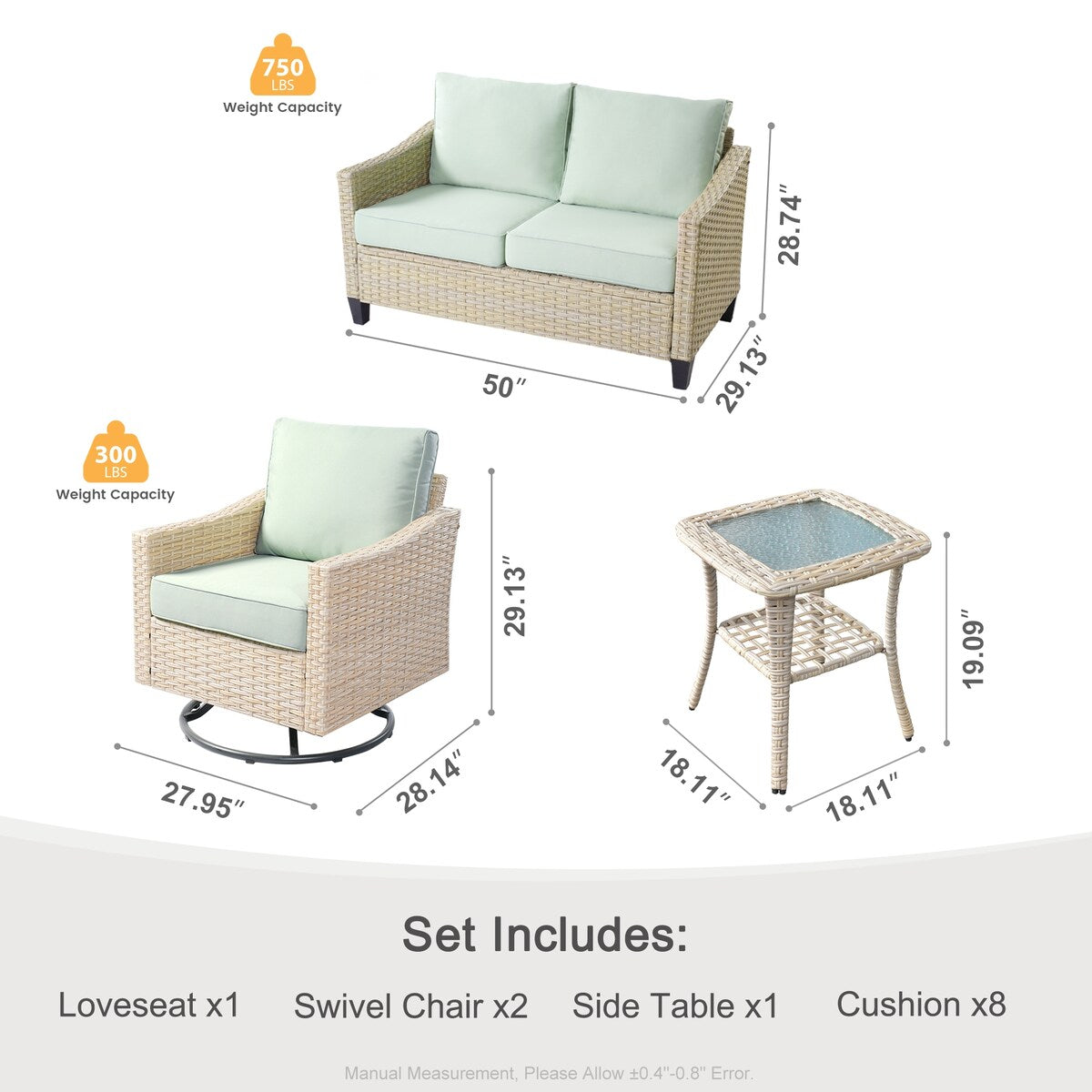 Set di 4 divani da giardino in vimini XIZZI con sedia girevole