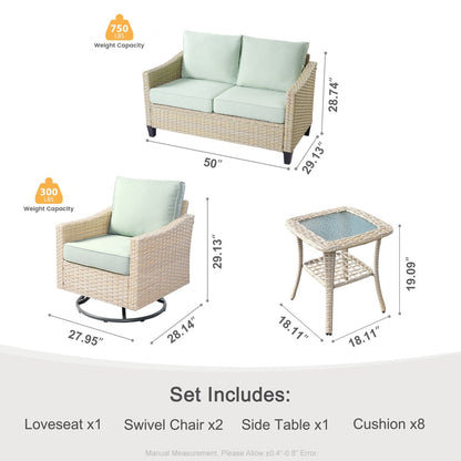 Set di 4 divani da giardino in vimini XIZZI con sedia girevole