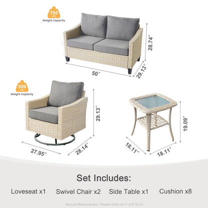 Set di 4 divani da giardino in vimini XIZZI con sedia girevole