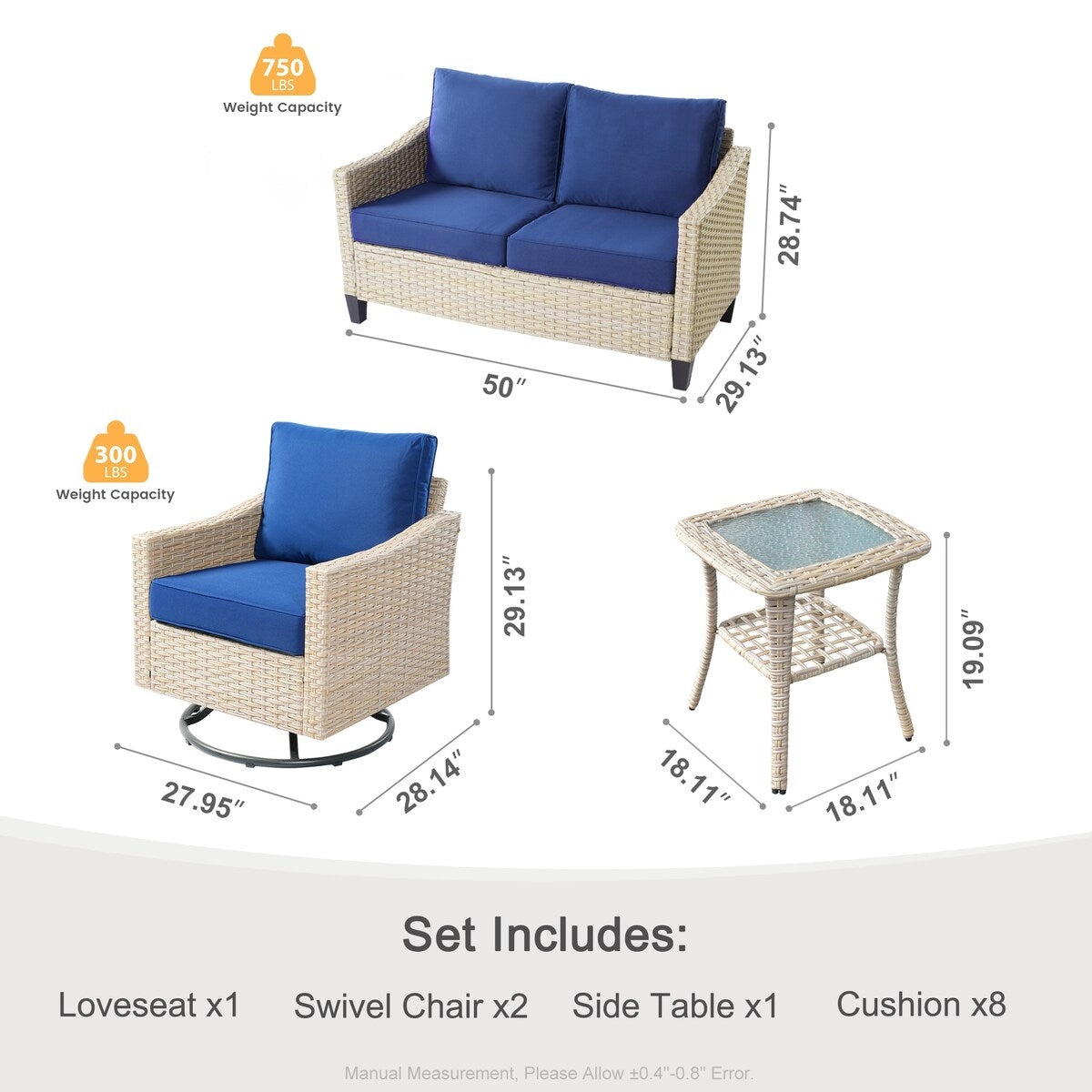 Set di 4 divani da giardino in vimini XIZZI con sedia girevole