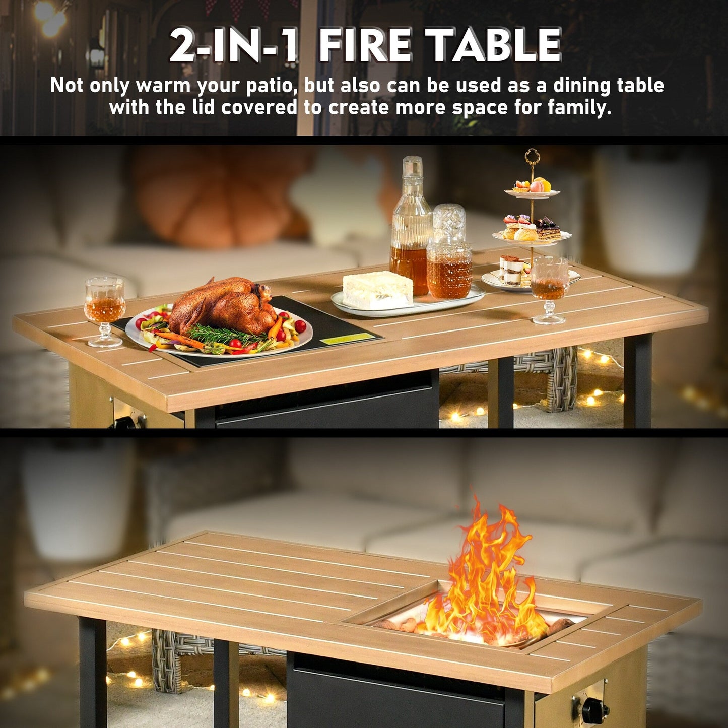 XIZZI Set di 5 divani da esterno in vimini con schienale alto e braciere per mobili da giardino