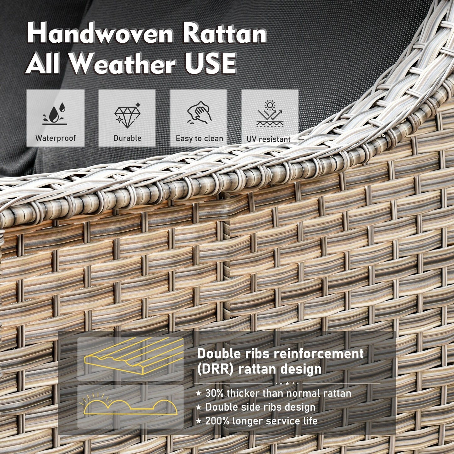 XIZZI Set di 5 divani da esterno in vimini con schienale alto e braciere per mobili da giardino