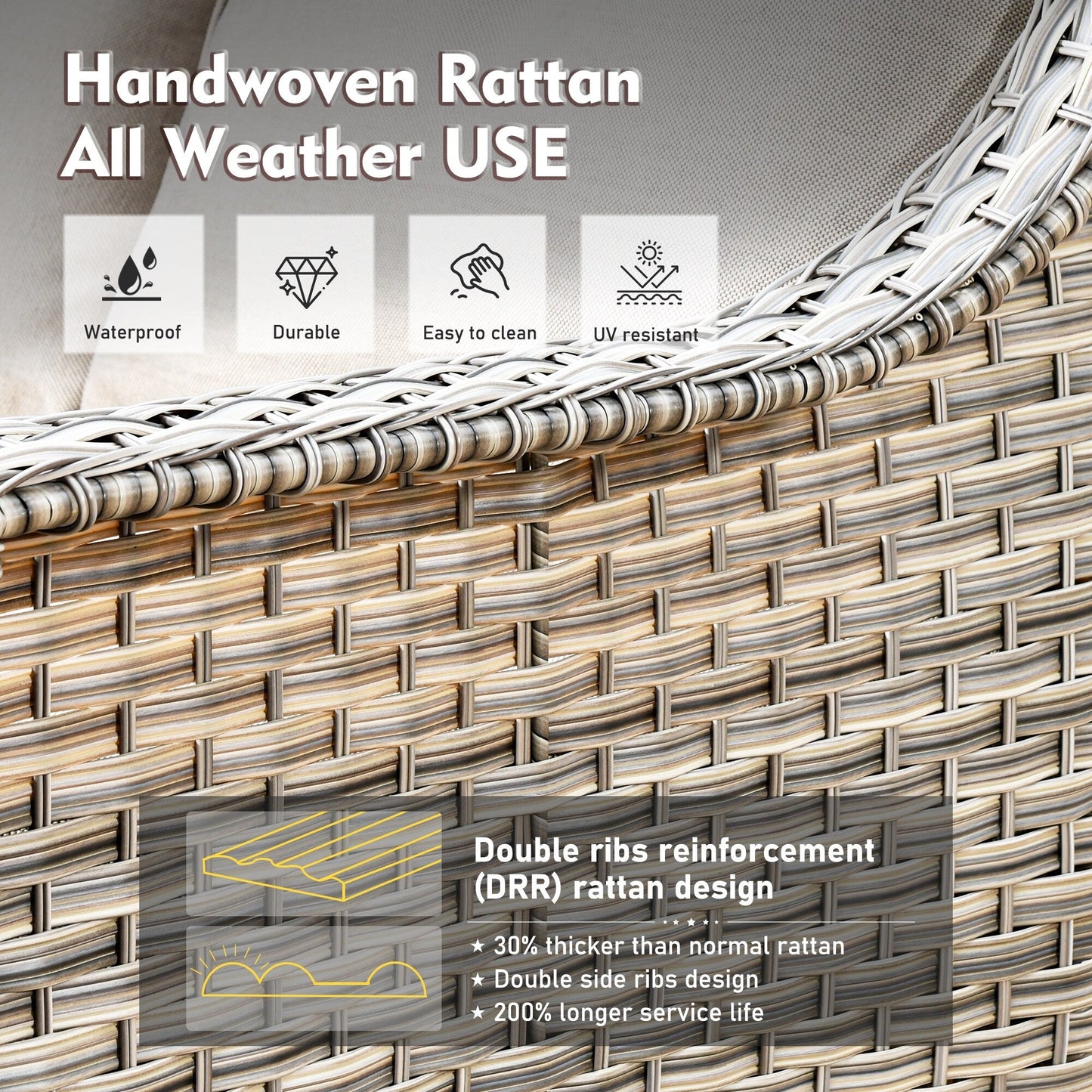 XIZZI Set di 5 divani da esterno in vimini con schienale alto e braciere per mobili da giardino