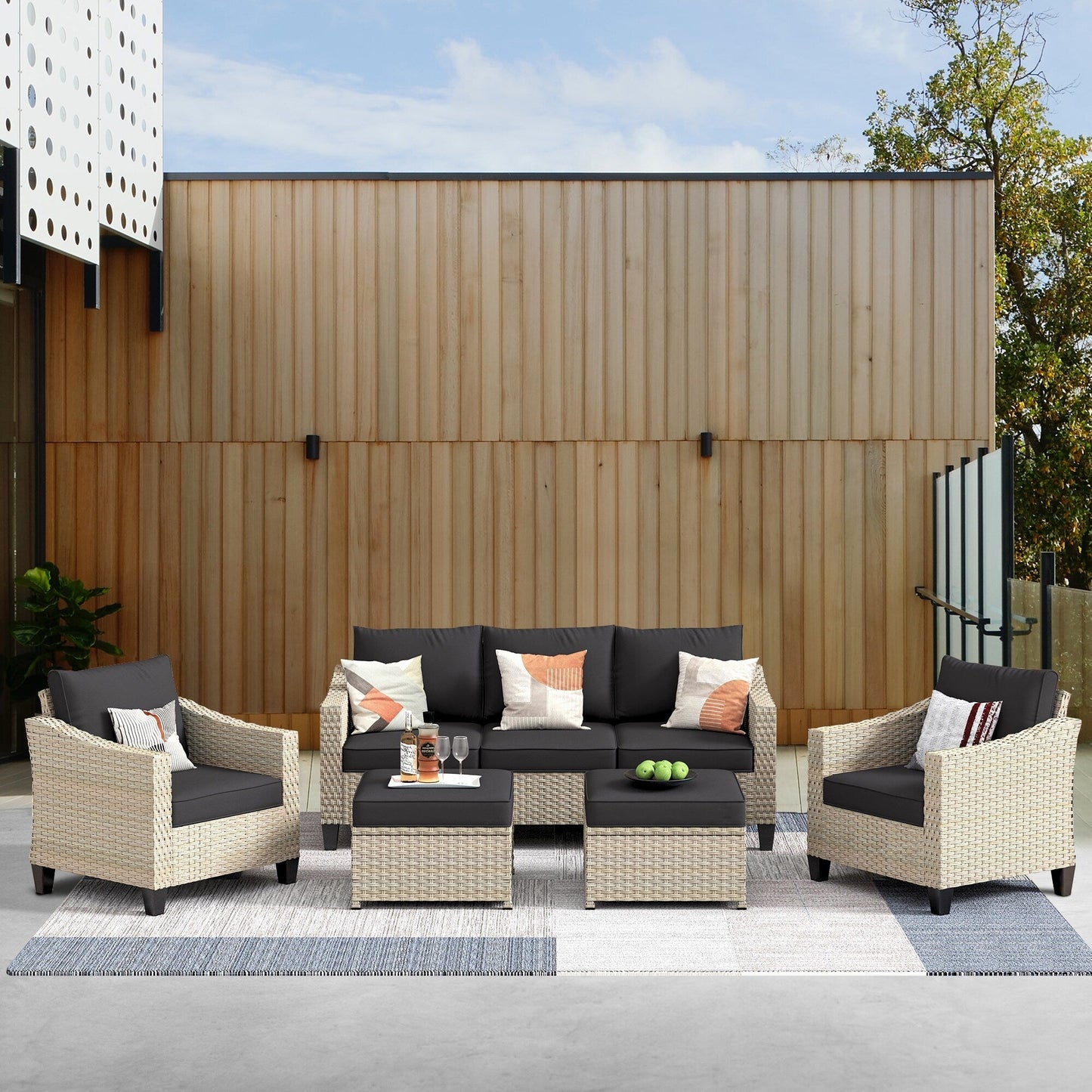 Set di divani da conversazione in rattan e vimini per esterni XIZZI, 5 pezzi