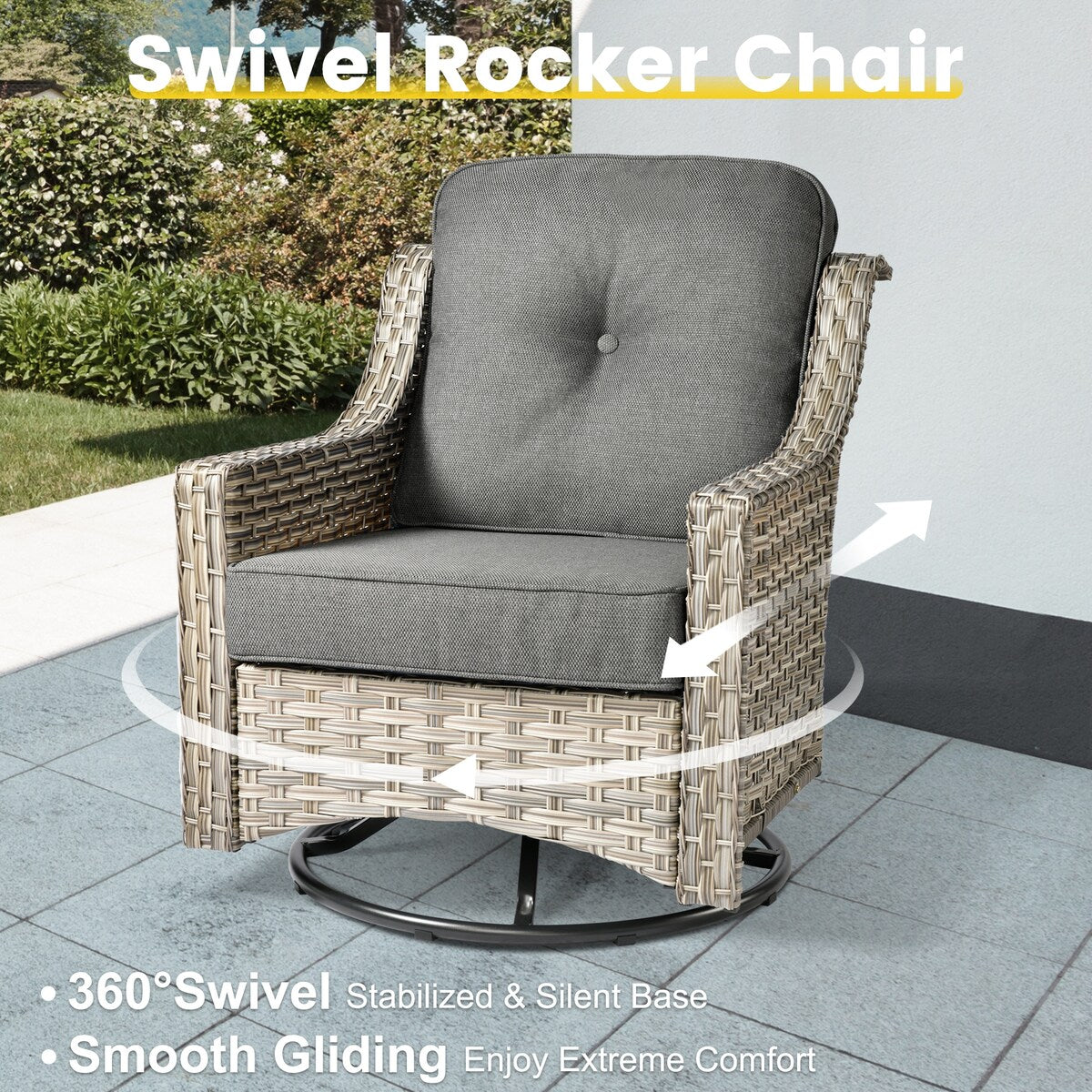 Set da conversazione in vimini da 6 pezzi per mobili da giardino XIZZI con sedia girevole