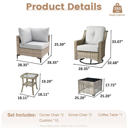 Set da conversazione in vimini da 6 pezzi per mobili da giardino XIZZI con sedia girevole