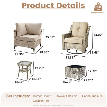 Set da conversazione in vimini da 6 pezzi per mobili da giardino XIZZI con sedia girevole