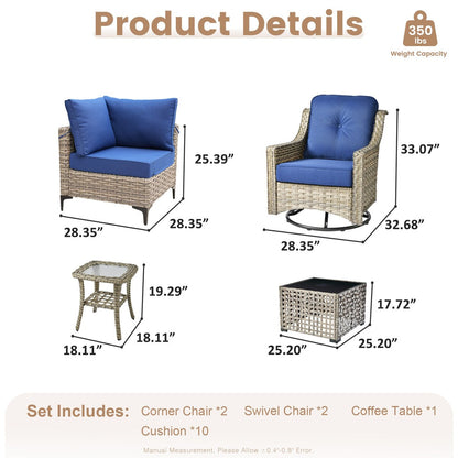 Set da conversazione in vimini da 6 pezzi per mobili da giardino XIZZI con sedia girevole