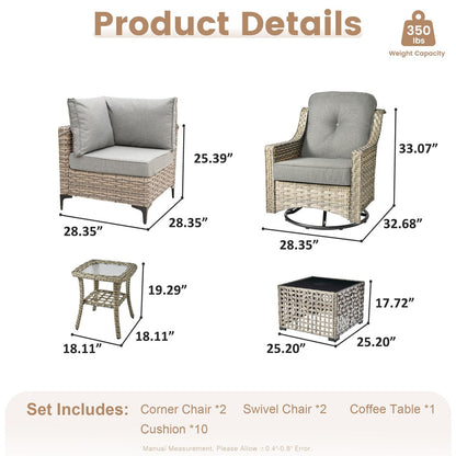 Set da conversazione in vimini da 6 pezzi per mobili da giardino XIZZI con sedia girevole